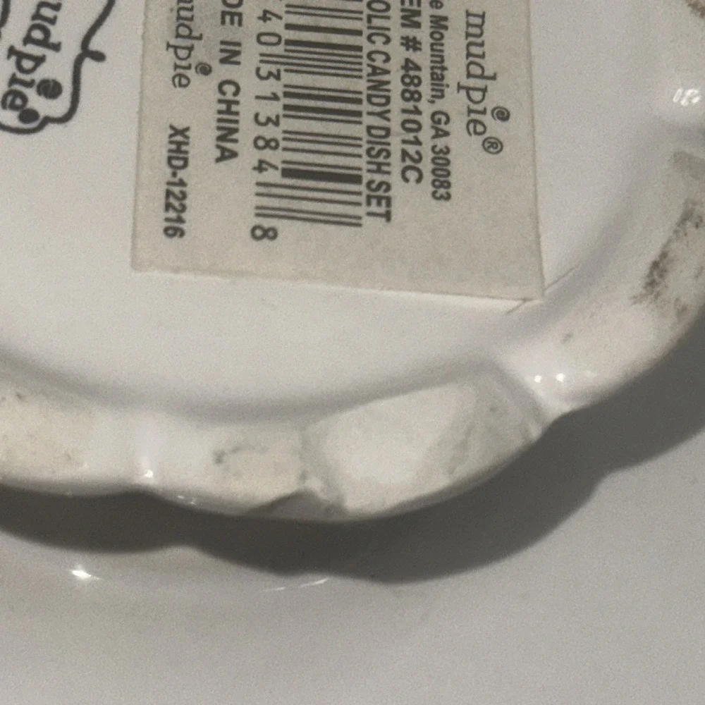 Mud Pie Chocoholic Ceramic Candy Dish White Scalloped Pedestal Bowl 4881012C